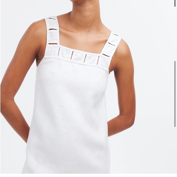 Madewell White Embroidered Tank Mini Linen Dress Pockets Eyelet 2 - Picture 5 of 12